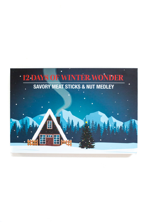 12 Days of Winter Wonder Gourmet Advent Calendar with Savory Meat Sticks & Nut Medley Gift Box, Holiday Edition Packaging.