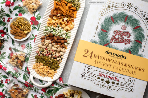 "2024 Limited Edition Gourmet Nuts & Snacks Advent Calendar showcasing premium holiday treats with flavored nuts and trail mix."