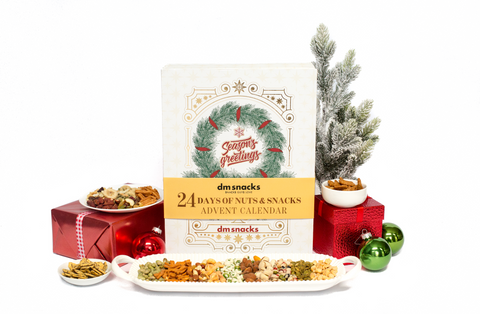 "2024 Gourmet Nuts & Snacks Advent Calendar with holiday-themed decor and flavorful nut assortment"