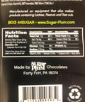 Nutrition facts and information on Sugar Plum Chocolate Zombie Bar packaging with company contact details and barcode.