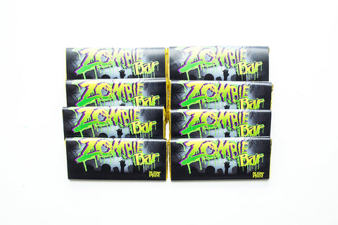 Set of 8 Chocolate Zombie Bars in packaging, spooky design, perfect for Halloween parties and trick-or-treaters.